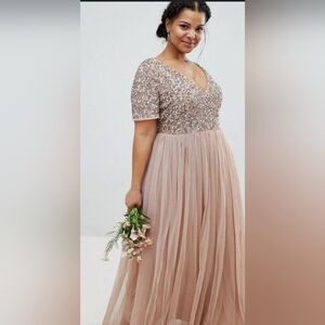 Maya Deluxe (ASOS) V-neck Maxi Dress w/ a Sequined Bodice & Flowing Tulle Skirt